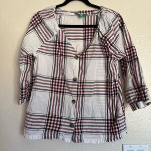 Plaid Button-Front Shirt - White with Red & Black Plaid